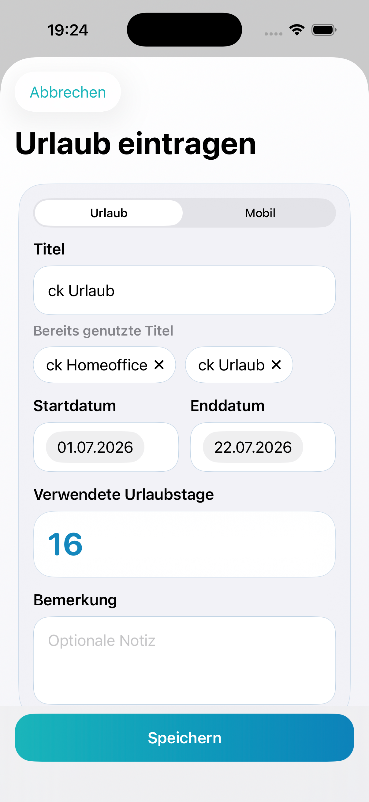 Urlaub anlegen